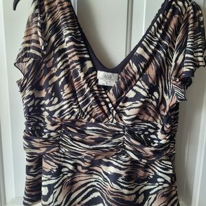 AGB Women's Zebra Print Blouse - Black and Tan